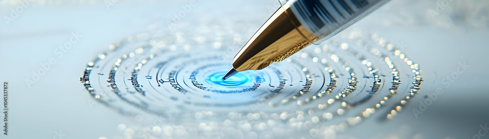Poster macro shot futuristic smart pen signing digital document close up image sleek smart pen hovering ove