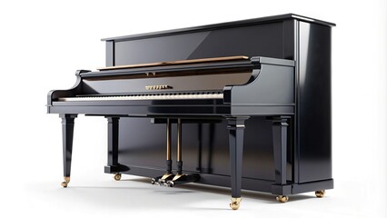 Classic black piano isolated on white background