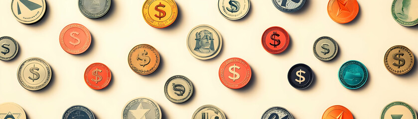 Minimalist Seamless Tiles Geometric Currency Discount Icons Design Clean Backgrounds Business Finance Advertising Ample Copy Space Neutral Colors Sophisticated Pattern Stock Photo Concept