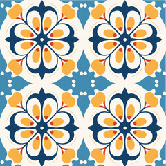 Obraz premium Antique tile pattern, vintage, seamless texture ornament, floral mosaic art design, minimalist geometric shape, retro repeating line, interior decoration