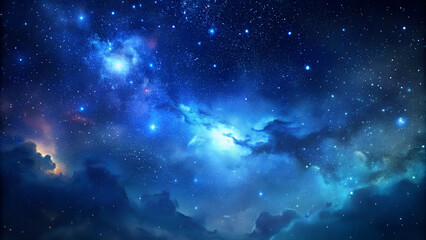 Fototapeta premium Starry night sky with clouds and blue cosmic colors 