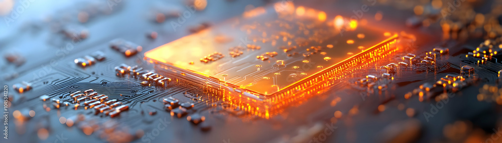 Poster nano chip credit card macro shot with visible circuitry - intricate financial technology design on t