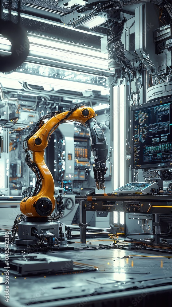 Poster advanced robotic arm in high-tech environment
