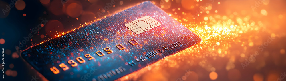 Poster soft abstract credit card dissolving binary code bokeh lights digital art currency evolution modern 
