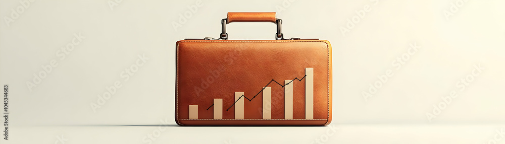 Poster minimalist vector briefcase with bar chart graphic business planning analysis simple lines neutral c