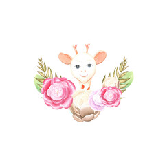 Giraffe watercolor. Hand draw watercolor illustrations on white background. Giraffe watercolor for design