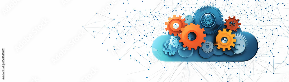 Poster vector cloud gears icon | cloud-based business solutions | modern illustration of cloud computing wi
