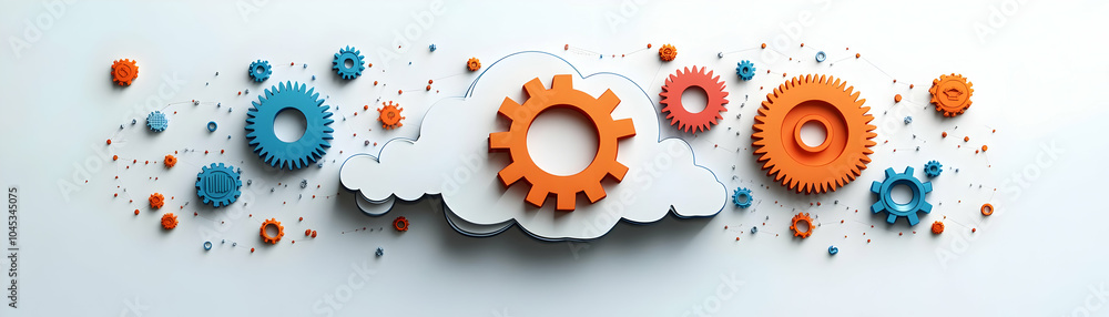 Poster vector icon cloud gears business solutions modern illustration cloud computing efficient processes i