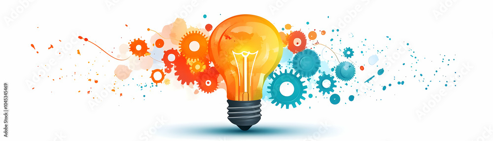 Poster innovative business solutions vector icon lightbulb gears interlocking fusion creative processes inf