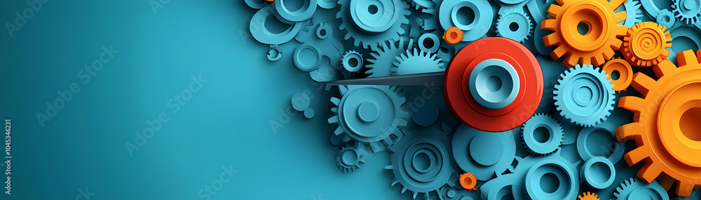 Poster vector illustration target gears inside strategic planning concept clean image interlocking gears sy