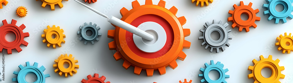 Poster vector illustration target gears inside strategic planning process optimization bold colors sharp li