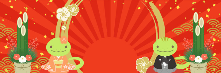 巳年のお正月の背景イラスト（初売りセールのバナー素材）