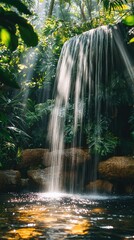 Fototapeta premium Serene Waterfall Cascading into a Clear Pool