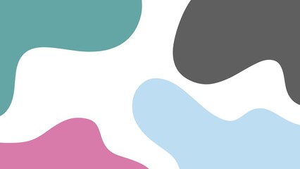 An abstract design featuring flowing organic shapes in soft pastel tones of pink, teal, light blue, and dark gray on a white background, creating a minimalist and modern aesthetic.
