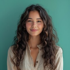 Fototapeta premium Portrait of a happy Middle Eastern teenage girl with long curly hair