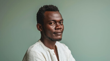 Obraz premium Confident Melanesian man in his 30s posing with a subtle smile in a studio
