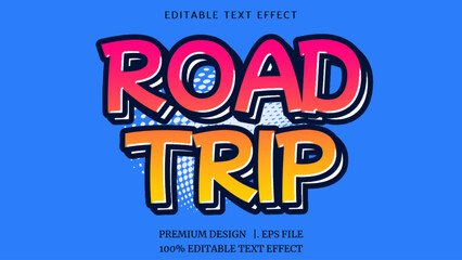 Fototapeta premium Editable text effect Road Trip 3d cartoon template style premium vector