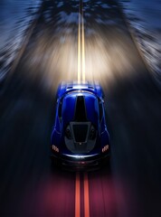 Fototapeta premium Blue sports car in the night..