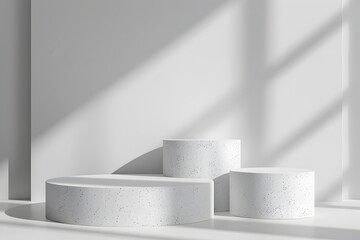 Minimalist White Textured Podiums Set Against Clean Background for Product Showcase or Award Presentation