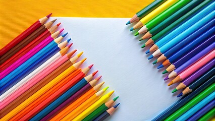 Obraz premium Close-Up Colorful Pencils and Blank Paper Creativity Awaits Art Supplies on Bright Background The Palette of Imagination
