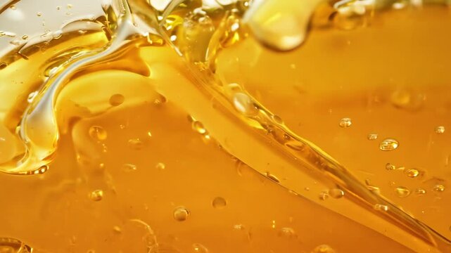 Close-up macro shot seamless dripping melted liquid honey flows. 4K Video