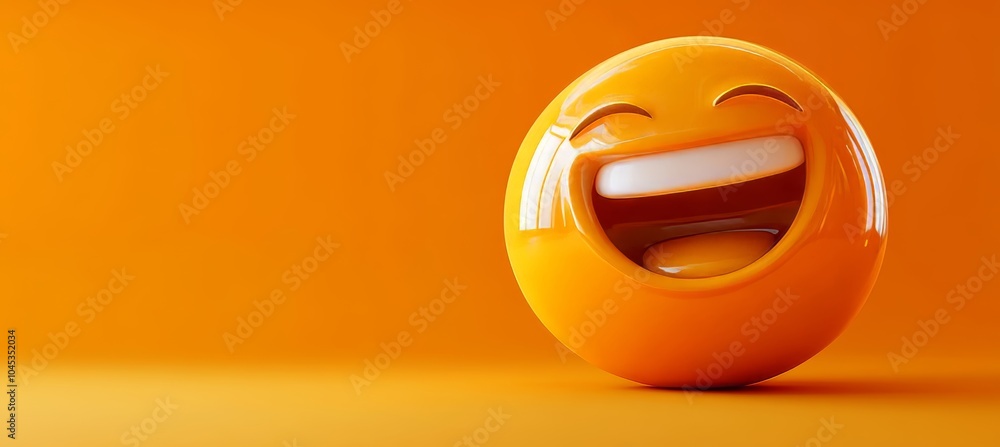 Poster a cheerful 3d smiley face isolated on an orange background with copy space for text.
