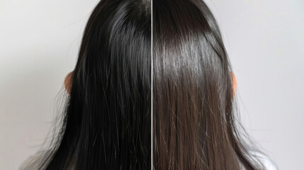 Naklejka premium Before-and-after comparison showing the effects of using hair growth serum on thinning hair