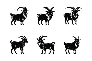 Goat Logo and Icon Collection, A Set of Adorable Horned Goats Silhouettes