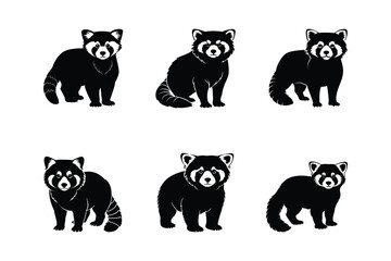 Red Panda Logo and Icon Collection, A Set of Adorable Raccoon Silhouettes