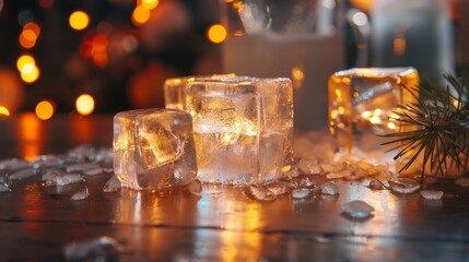 Illuminated Ice Cubes, vibrant cubes filled with colorful LED lights, perfect for enhancing parties and celebrations with a whimsical glow and playful ambiance