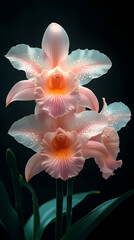 Fototapeta premium A delicate close-up of a blooming cattleya orchid in a spring garden, showcasing the beauty of nature with its bright petals .
