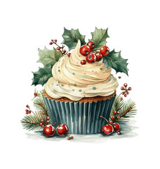 christmas cake with holly and berries