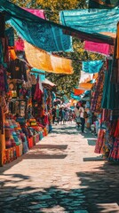 Obraz premium Colorful Street Market with Vibrant Stalls