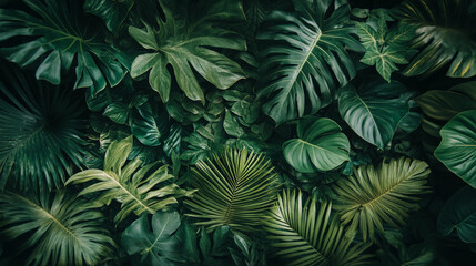 Fototapeta na wymiar Lush green tropical leaves create a vibrant and refreshing atmosphere in an indoor garden setting