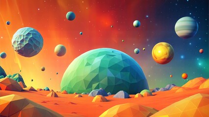 Naklejka premium Low Poly Space Scene with Planets