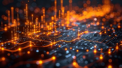 Futuristic Data Network. Big Data Flow and Analysis. Technology Connections Abstract Background.