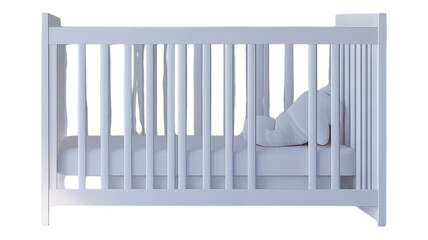 A serene nursery featuring a cozy white crib with a peaceful baby resting, ideal for nurturing and sleep in a calming environment.