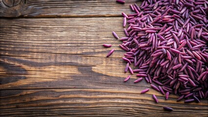 Purple rice grains scattered on a rustic wooden background, purple, rice, grains, food, healthy, organic, wooden, background