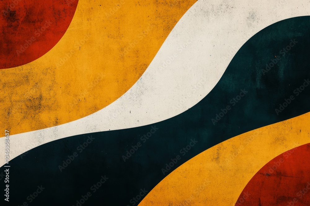 Poster abstract background with a modern and retro color palette, featuring wavy shapes and a grunge textur