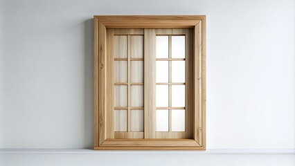 Obraz premium Closed wooden window isolated on white background with a minimalist design
