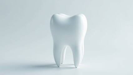 A single white tooth stands on a white background. 
Concept of healthy teeth. Concept of dental care.