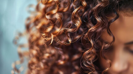 Curly hair being styled with curl-enhancing products, with smooth, shiny ringlets in focus