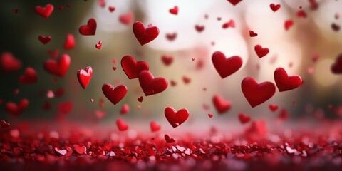Obraz premium Red Hearts Falling in a Dreamy Background