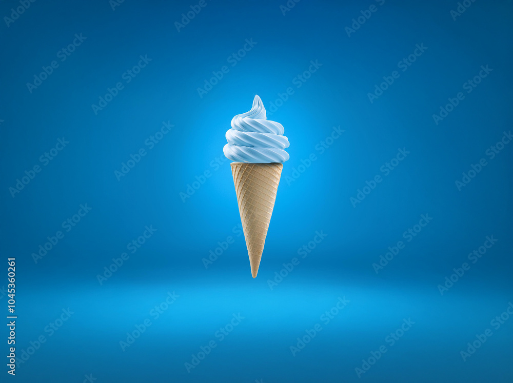 Aufkleber blue soft serve ice cream in a waffle cone against a blue background.