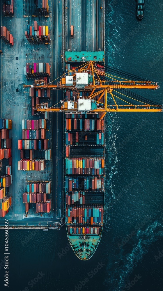Poster massive container ship loading at port