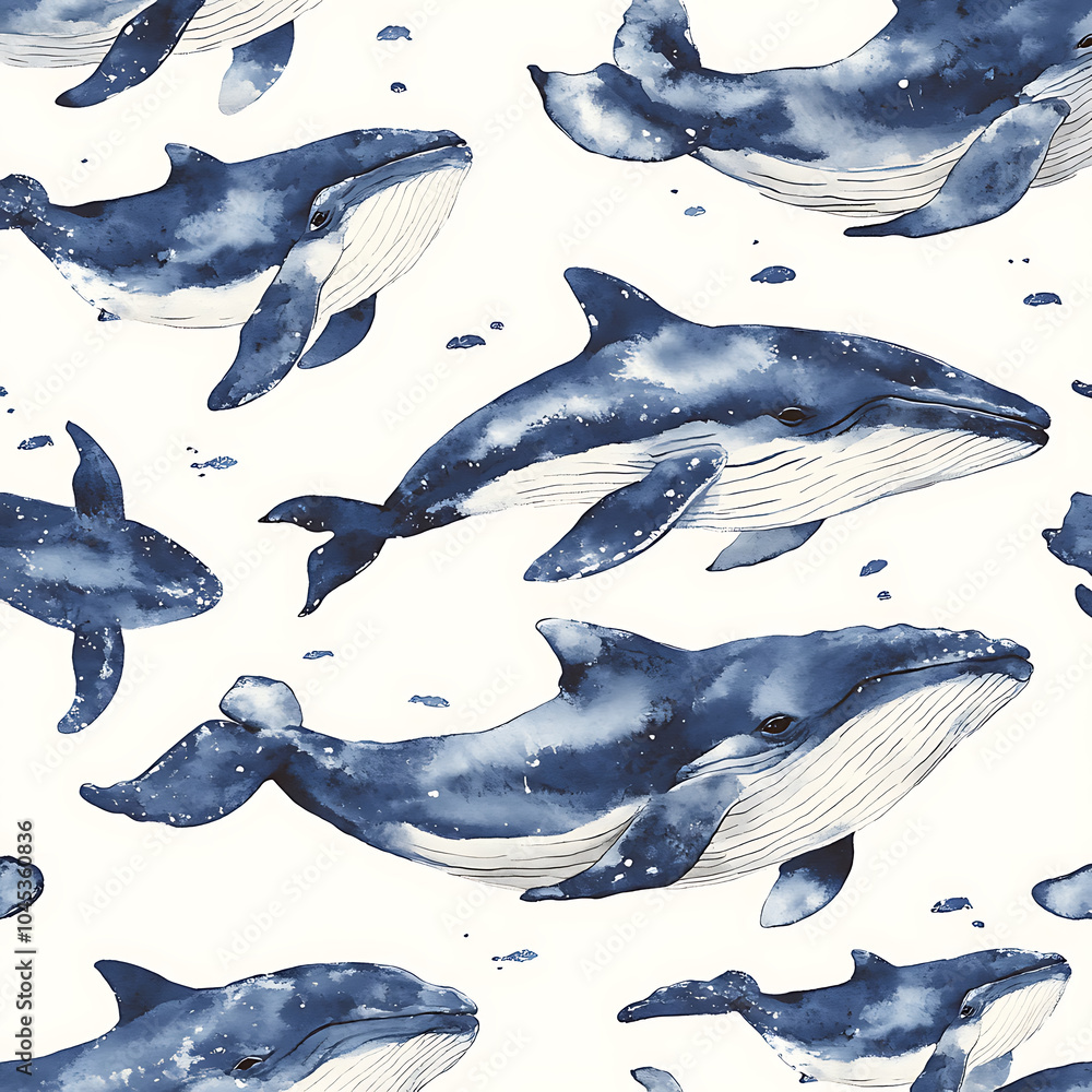 Poster whales swimming gracefully in seamless ocean pattern create serene and captivating atmosphere. deep 