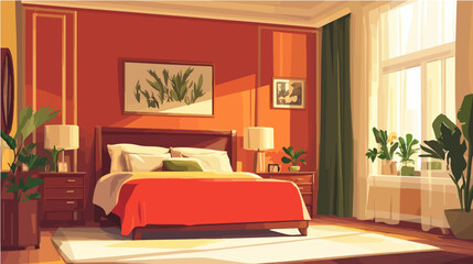 Fototapeta premium Illustration of bedroom interior. Cozy modern bedroom.
