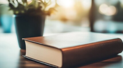 Closeup of Leather-Bound Book on Table