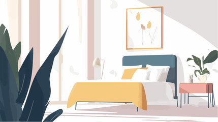 Fototapeta premium Illustration of bedroom interior. Cozy modern bedroom.