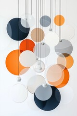 A contemporary surreal collage of floating circular shapes in various colors enhances the minimalist ambiance in a modern art space
